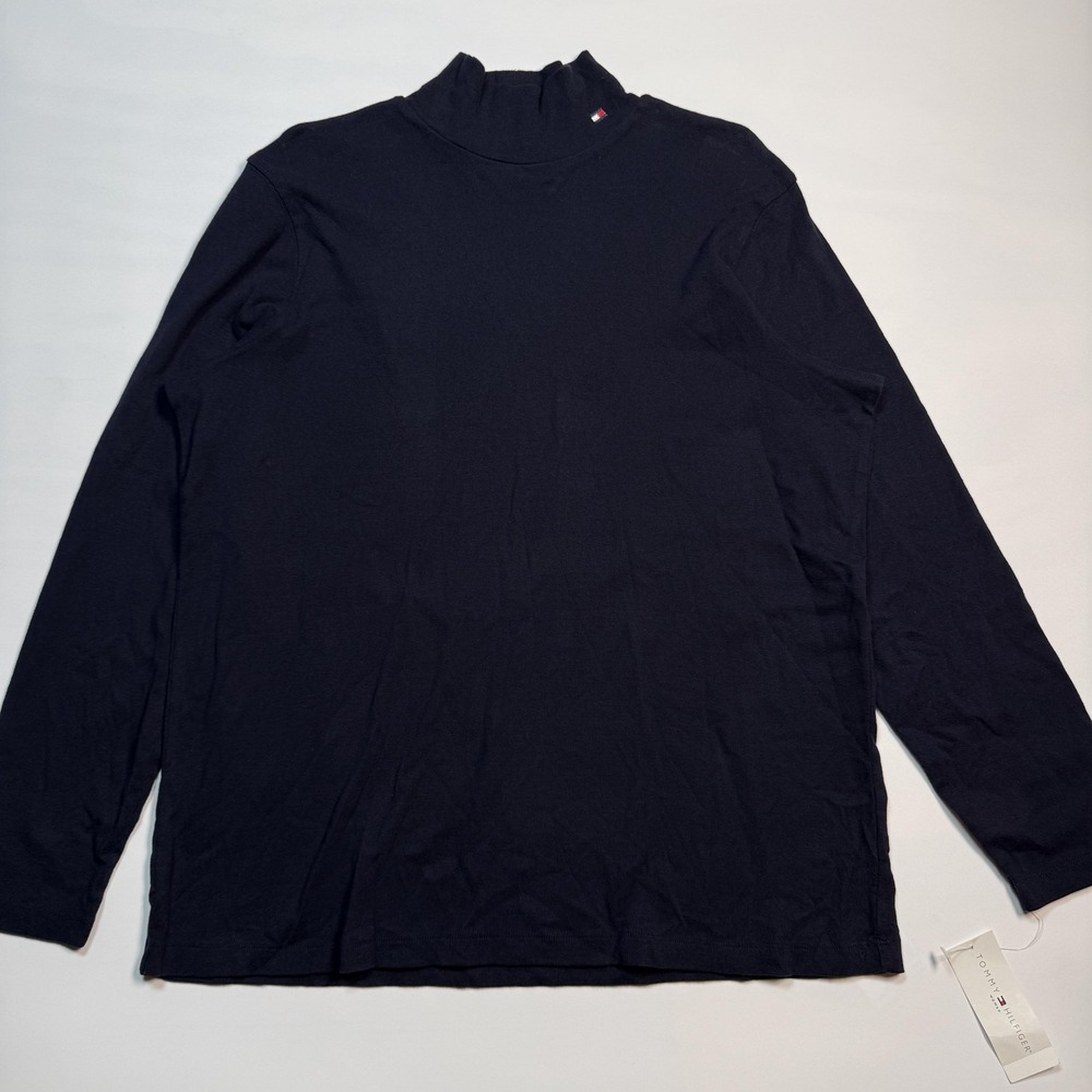 Vintage Tommy Hilfiger Shirt Womens 2X Blue Mock Neck Long Sleeve Logo Top NWT